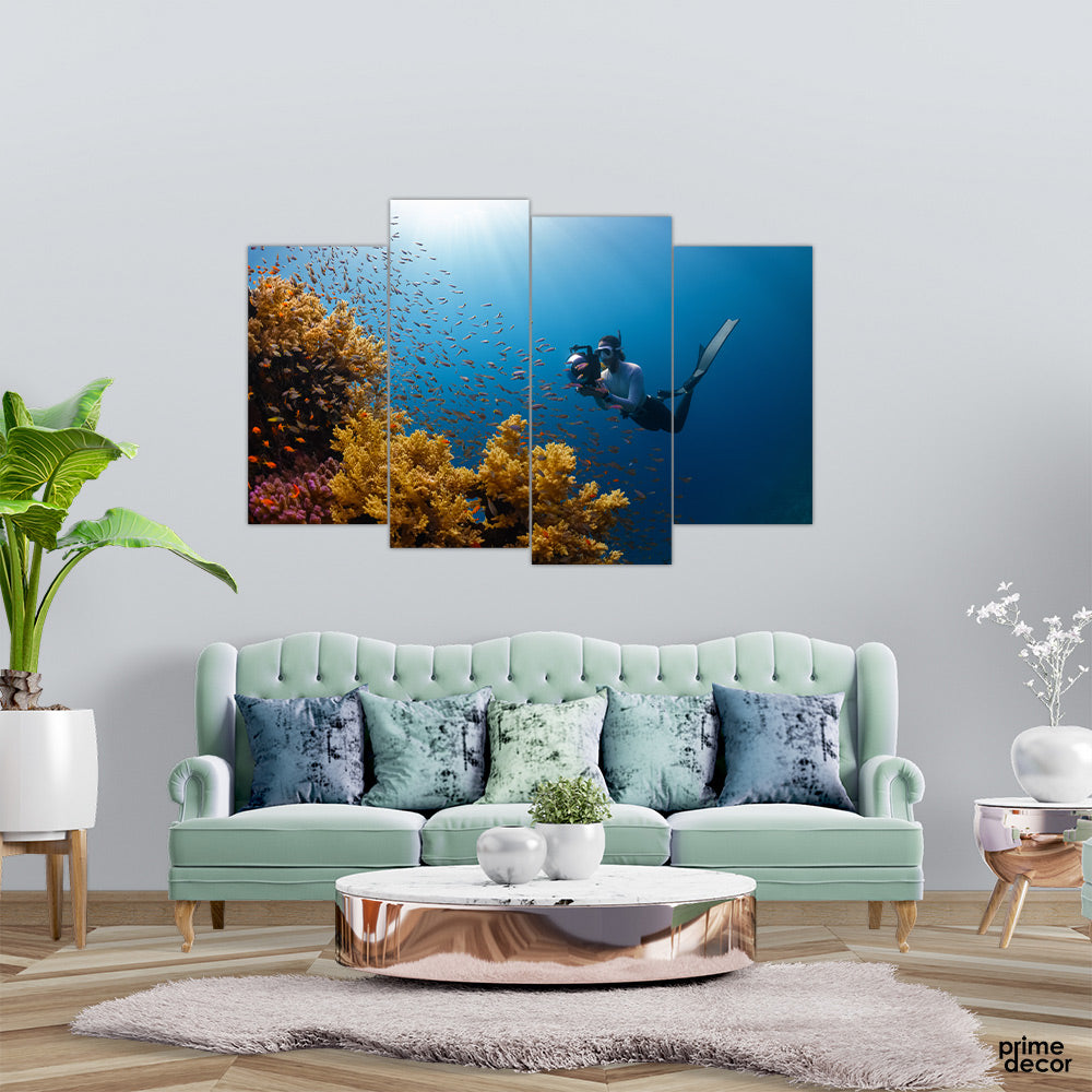 Underwater with fishes (4 Panel) Adventure Wall Art - Prime Décor