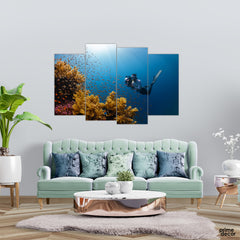 Underwater with fishes (4 Panel) Adventure Wall Art - Prime Décor