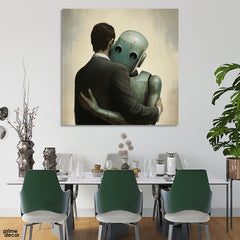 Man In Suit With A Robot (Single Panel) Abstract Wall Art