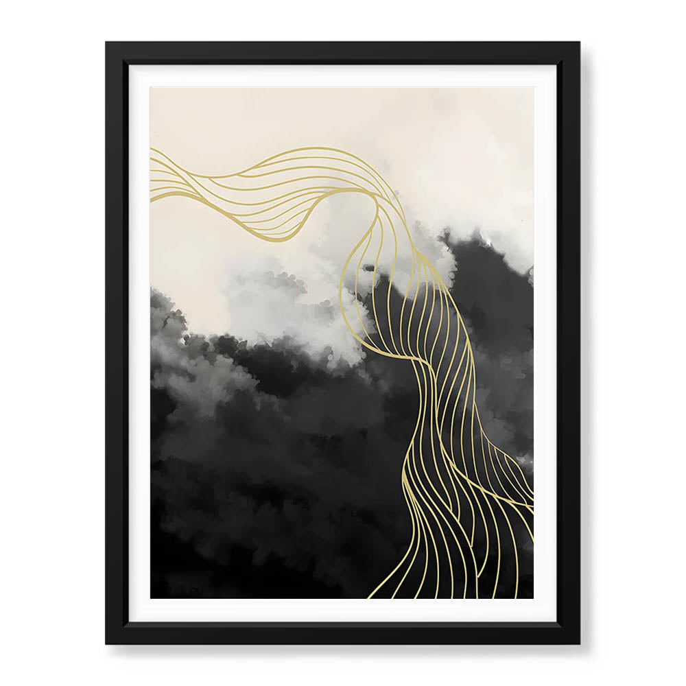 Black & White Background With Golden Lines | Abstract Office Artwork #0020 - Prime Décor