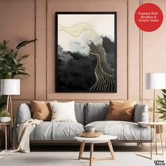 Black & White Background With Golden Lines | Abstract Office Artwork #0020 - Prime Décor