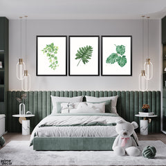 Exotic Tropical Leaves On Solid White Background (3 Panel) Nature Wall Art - Prime Décor