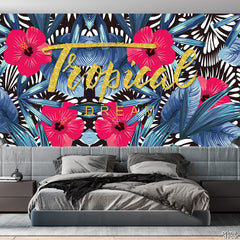 Tropical Dream Blue Tropical Leaves | Floral Wallpaper Mural