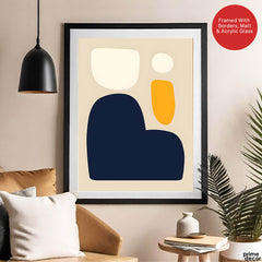Blue & Gold Abstract Design Over Beige Background | Abstract Office Artwork #00217 - Prime Décor