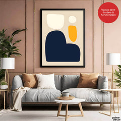 Blue & Gold Abstract Design Over Beige Background | Abstract Office Artwork #00217 - Prime Décor