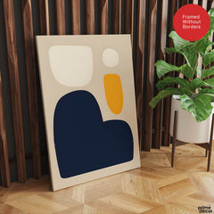 Blue & Gold Abstract Design Over Beige Background | Abstract Office Artwork #00217 - Prime Décor