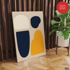 Blue & Gold Abstract Design Over Beige Background | Abstract Office Artwork #00218 - Prime Décor