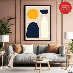 Blue & Gold Abstract Design Over Beige Background | Abstract Office Artwork #00219 - Prime Décor