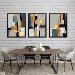 Modern Urban Brushstroke & Gold Leaf (3 Panel) Abstract Wall Art