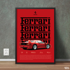 Classic Red Ferrari F40 With Black Typography | Cars Wall Art - Prime Décor