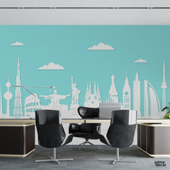Paper Style Landmarks Skyline | Travel Wallpaper Mural - Prime Décor