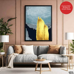 Gold & Green Abstract Design Over Blue Background | Abstract Office Artwork #00222 - Prime Décor