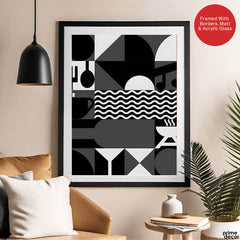 Black & White Abstract Design Over Beige Background | Abstract Office Artwork #00229 - Prime Décor