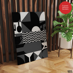 Black & White Abstract Design Over Beige Background | Abstract Office Artwork #00229 - Prime Décor