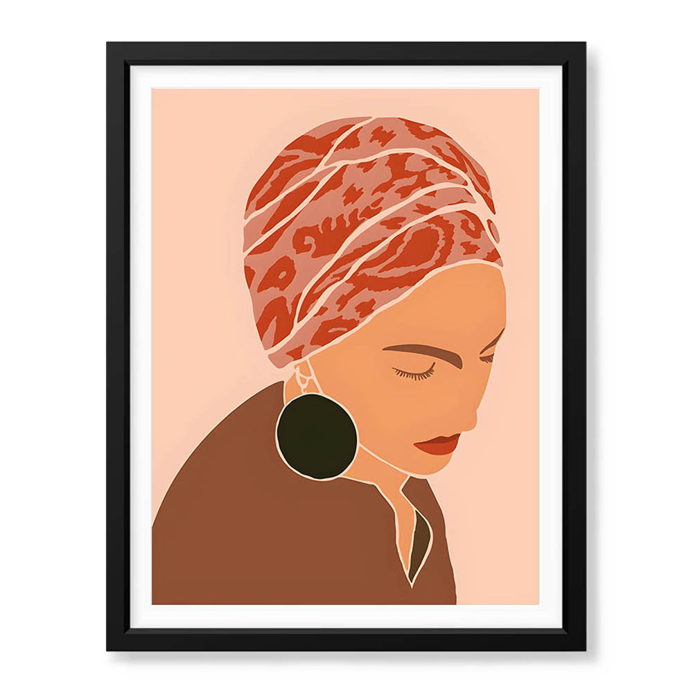 Brown & Orange Women Face Art | Abstract Fashion Artwork #0022 - Prime Décor
