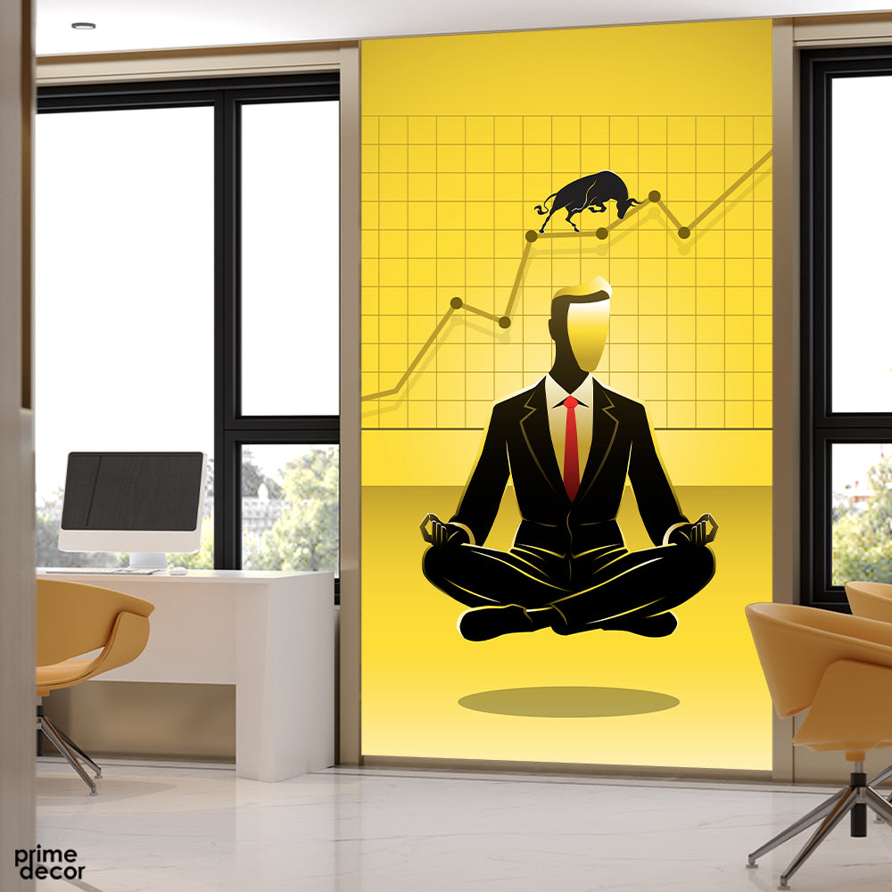 Man In The Black Suit With Profit Graphs Motivational Wall Art | Office Wallpaper Mural - Prime Décor