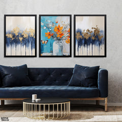 Beautiful Abstract Floral Artwork Over Colorful Background (3 Panel) Floral Wall Art