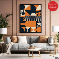 Black & Orange Abstract Design Over Beige Background | Abstract Office Artwork #00230 - Prime Décor