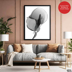 Black & White Floral Oil Paint Art Over White Background | Abstract Floral Artwork #00233 - Prime Décor