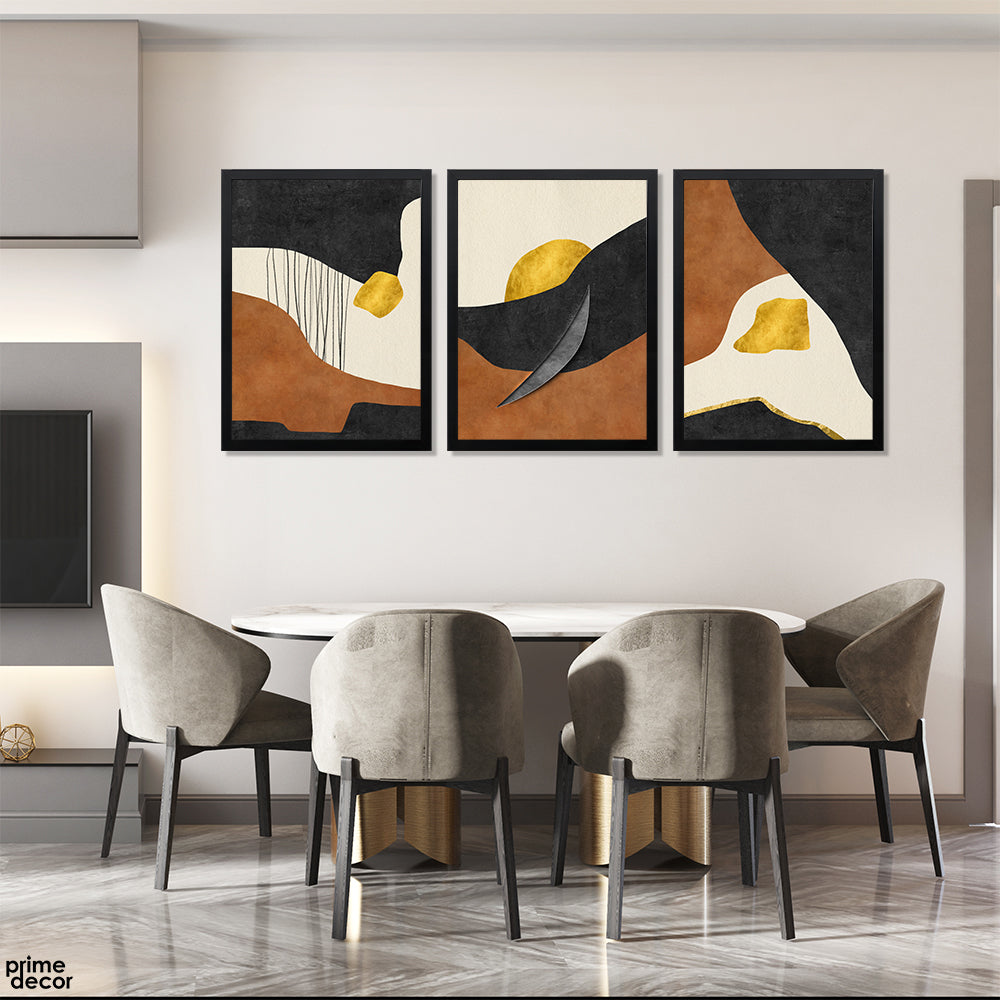 Clay & Thunder Abstract Shapes With Gold Foil Print (3 Panel) Abstract Wall Art - Prime Décor