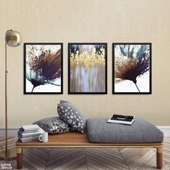 Abstract Burst Design with Metallic Gold Accents (3 Panel) Modern Wall Art