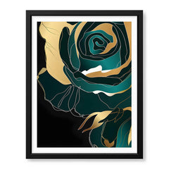 Gold & Green Floral Art Over Black Background | Abstract Floral Artwork #00245 - Prime Décor