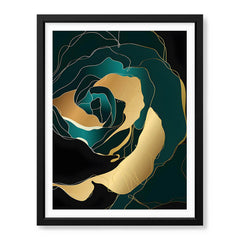 Gold & Green Floral Art Over Black Background | Abstract Floral Artwork #00247 - Prime Décor
