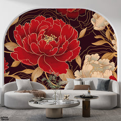 Beautiful Red & White Floral Artwork | Floral Wallpaper Mural