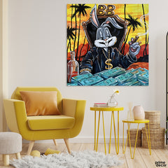 BB Bunny With Dollars (Single Panel) Square Wall Art
