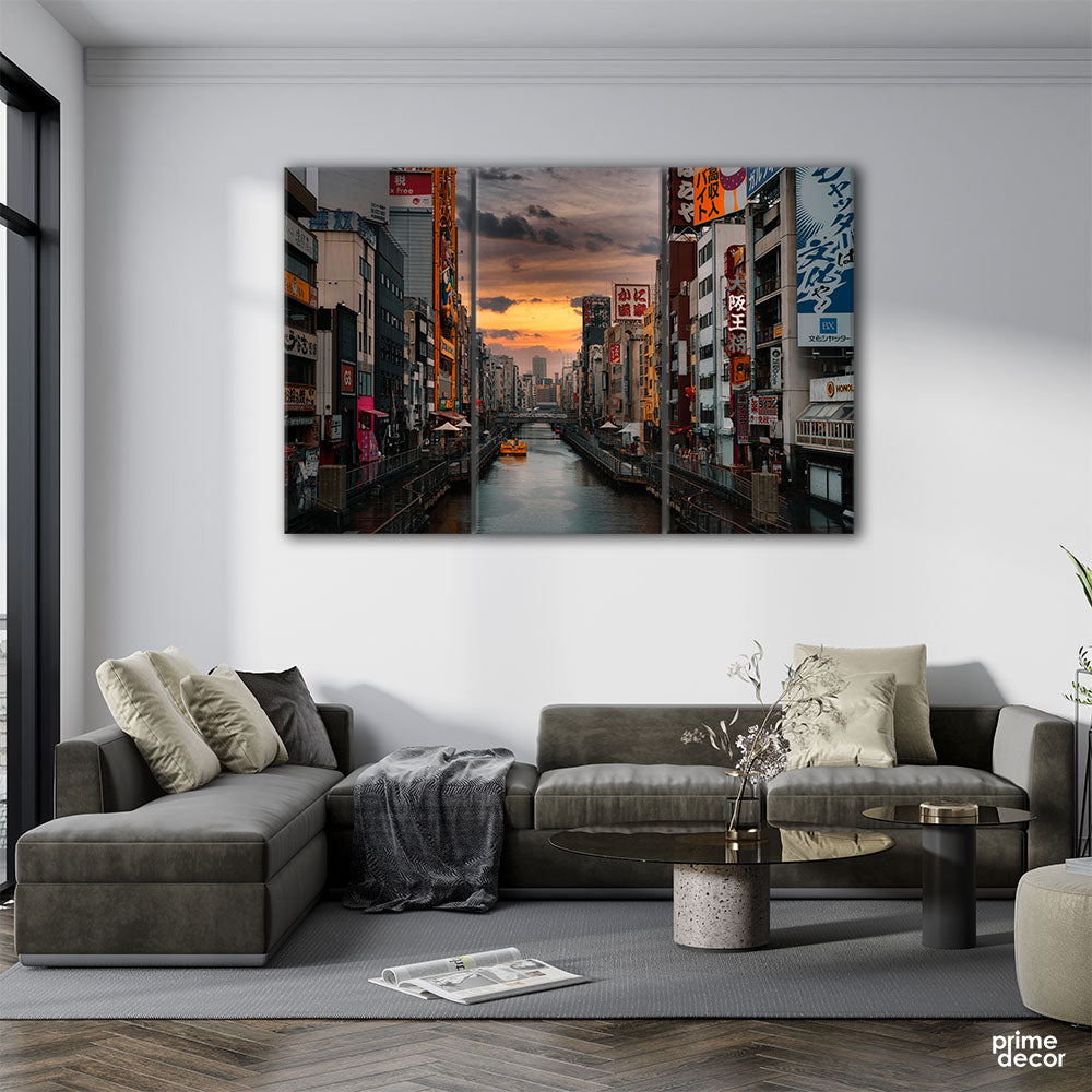 Osaka Night Lights View (3 Panel) Cityscape Wall Art - Prime Décor