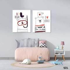 Flat Cute Illustration (2 Panel) Kids Wall Art - Prime Décor