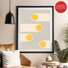 Black Line Art With Golden Moon Over Beige Background | Abstract Office Artwork #00254 - Prime Décor