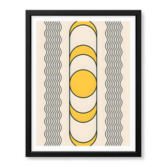 Black Line Art With Golden Moon Over Beige Background | Abstract Office Artwork #00255 - Prime Décor