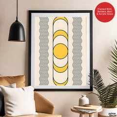 Black Line Art With Golden Moon Over Beige Background | Abstract Office Artwork #00255 - Prime Décor