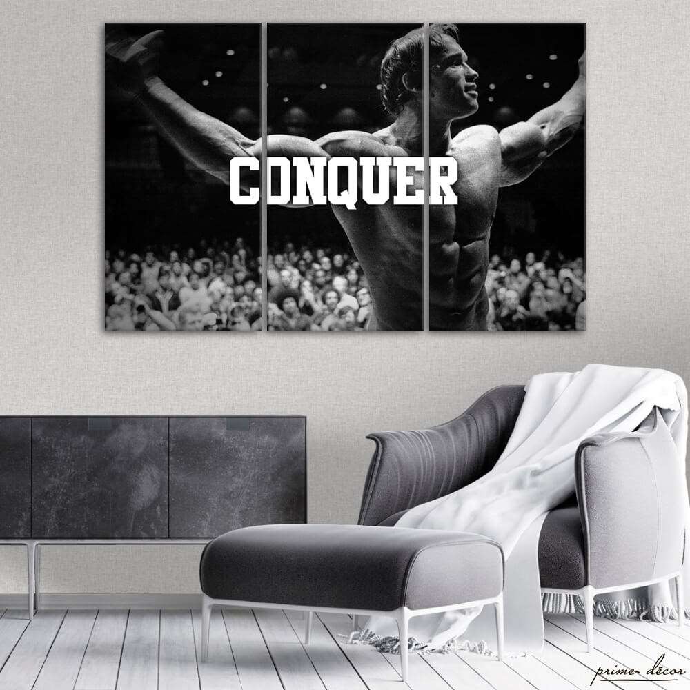 Arnold Schwarzenegger Conquer (3 Panel) Gym Wall Art - Prime Décor