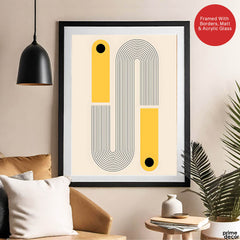 Black Line Art With Golden Moon Over Beige Background | Abstract Office Artwork #00256 - Prime Décor