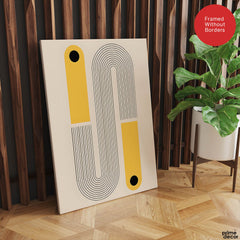 Black Line Art With Golden Moon Over Beige Background | Abstract Office Artwork #00256 - Prime Décor