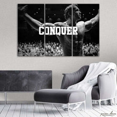 Arnold Schwarzenegger Conquer (3 Panel) Gym Wall Art - Prime Décor