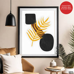 Black & Gold Tropical Leaves Over White Background | Abstract Floral Artwork #00258 - Prime Décor