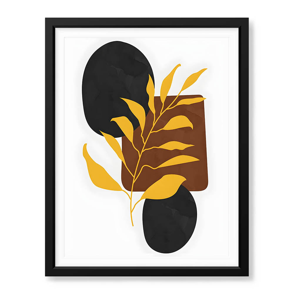Black & Gold Tropical Leaves Over White Background | Abstract Floral Artwork #00260 - Prime Décor