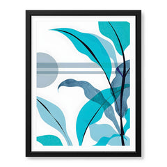 Blue & Green Colorful Abstract Tropical Leaves Over White Background | Abstract Floral Artwork #00266 - Prime Décor