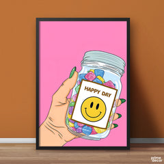 Happy Day Typography On A Jar | Fashion Poster Wall Art
