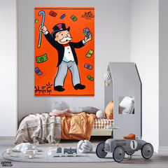Hermes Monopoly Holding Up Colorful Cash (Single Panel) Fashion Wall Art
