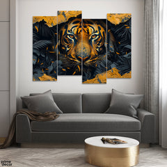 Majestic Stare Bengal Tiger In The Forest (4 Panel) Animal Wall Art - Prime Décor