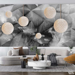 Abstract Black & White Leaves Artwork | Floral Wallpaper Mural