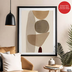 Red & Brown Geometric Shape Design Over Beige Background | Abstract Office Artwork #00272 - Prime Décor