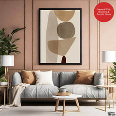 Red & Brown Geometric Shape Design Over Beige Background | Abstract Office Artwork #00272 - Prime Décor