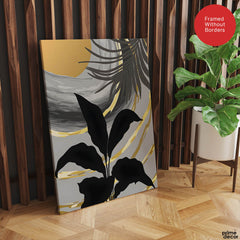 Black & Gold Abstract Tropical Design | Abstract Floral Artwork #00274 - Prime Décor