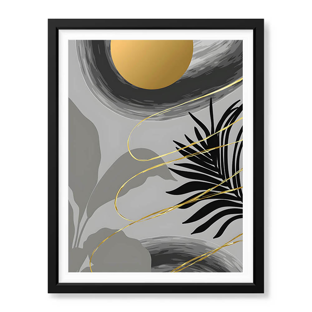 Black & Gold Abstract Tropical Design | Abstract Floral Artwork #00275 - Prime Décor