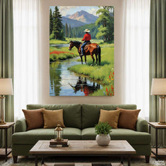 The Cowboy on a Summer Day (Single Panel) Digital Painting Wall Art